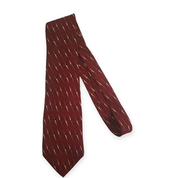 Bill Blass Cranberry Red Diamond Pattern Silk Tie - Picture 1 of 5